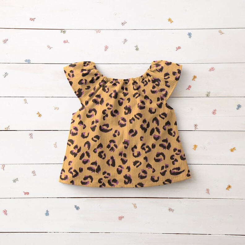 Muslin/Dubbel-krinkelväv Leopardmönster – gammalguld/rödlila, image number 6