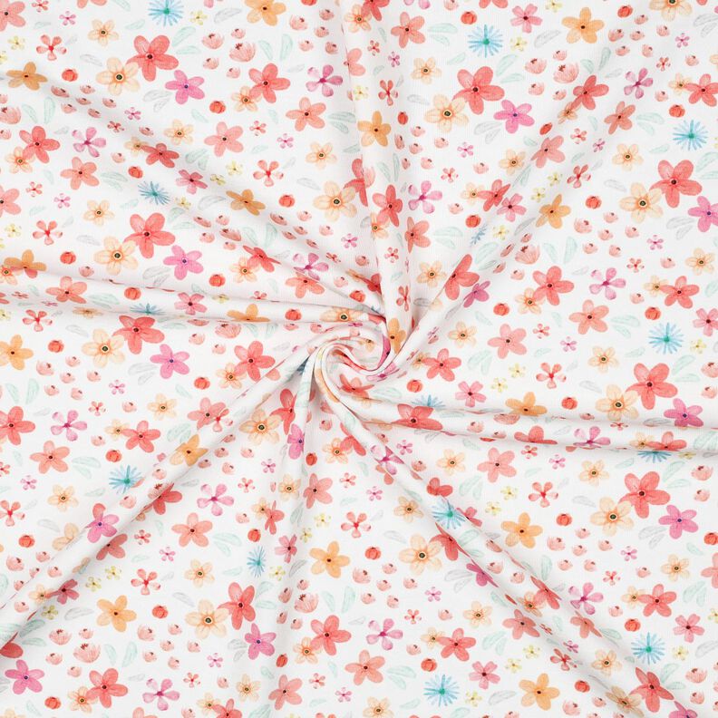 GOTS Bomullsjersey Färgglada blommor Digitaltryck | Poppy Fabrics – vit/apricot, image number 3