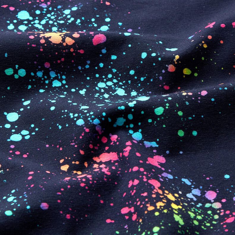 Bomullsjersey färgglada färgstänk | Glitzerpüppi – marinblått/färgmix,  image number 1