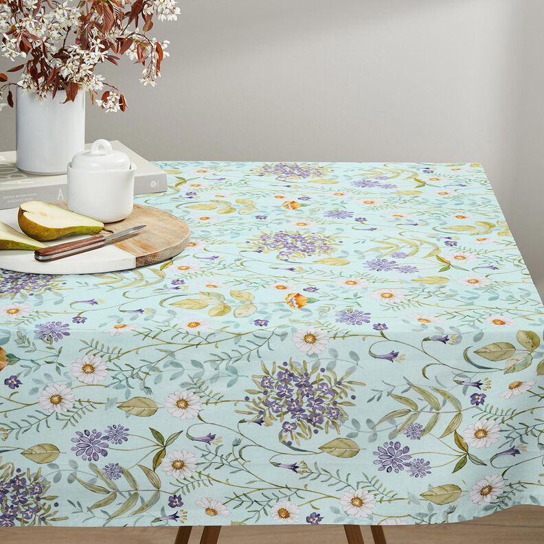 Bomullstyg Poplin vilda blommor – ljus mint/lavender,  image number 7