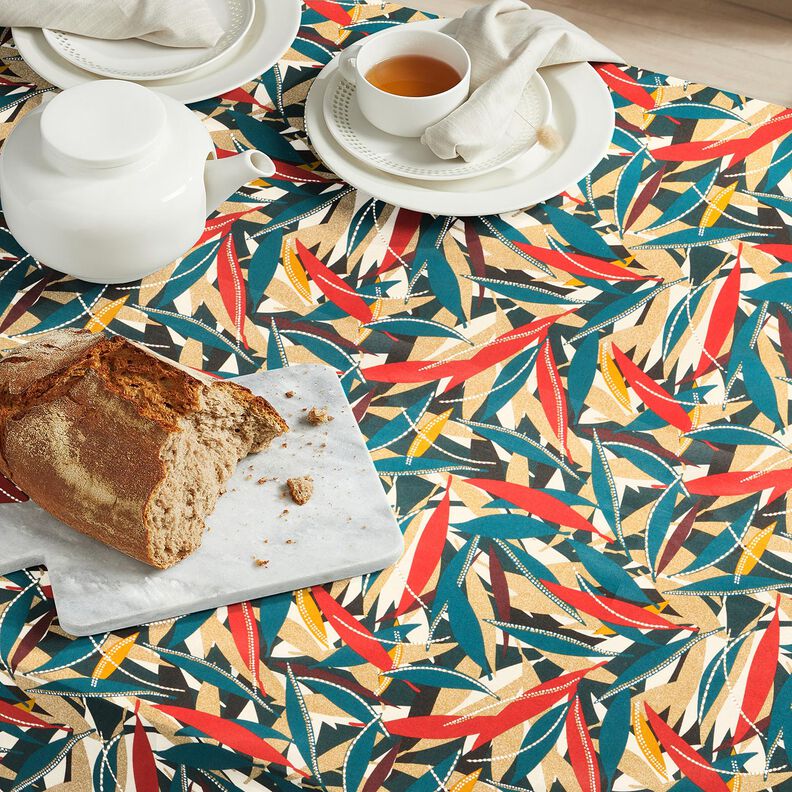 Behandlad bomull Fina blad – karminröd/petrol,  image number 7