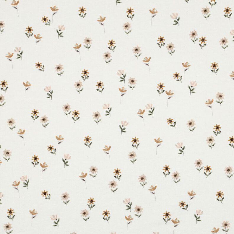Bomullsjersey Söta blommor Digitaltryck | Poppy Fabrics – elfenbensvit/karamell,  image number 1
