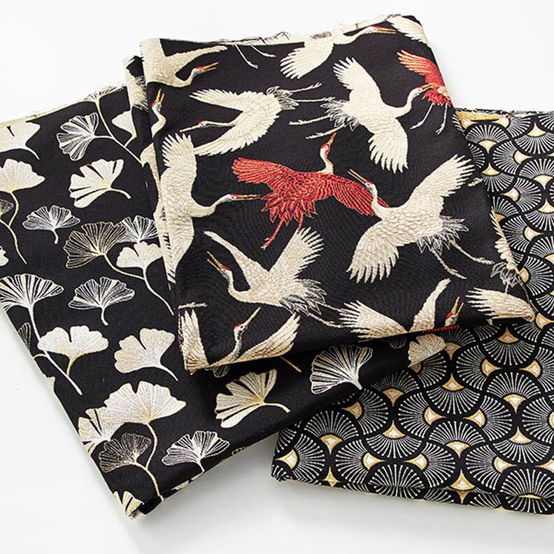 Dekorationstyg Jacquard Ginkgoblad – svart/guld, image number 6