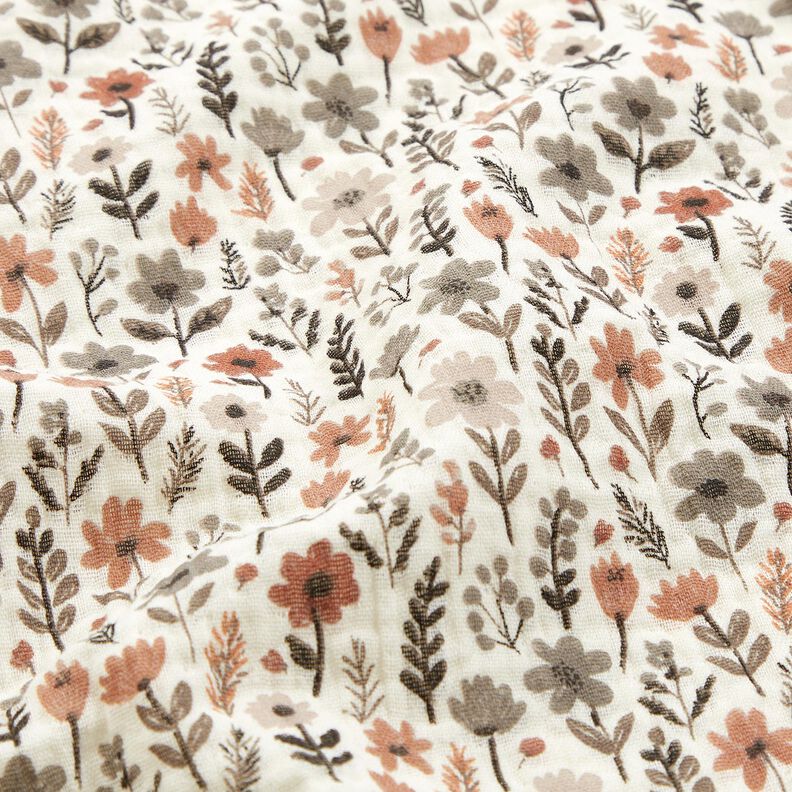 Muslin/Dubbel-krinkelväv höstblommor – yllevit, image number 2