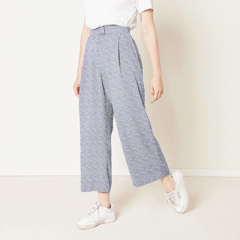 Linne-bomulls-mix Smala ränder – nattblå/vit,  image number 6