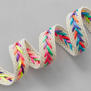 Dekorband med fiskbensmönster [ 20 mm ] – anemon/neonpink, 