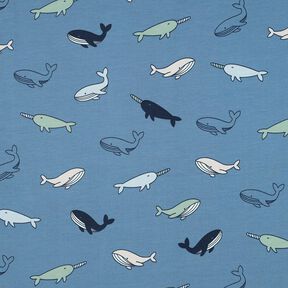 Bomullsjersey Söta valar | Poppy Fabrics – blågrått/marinblått, 