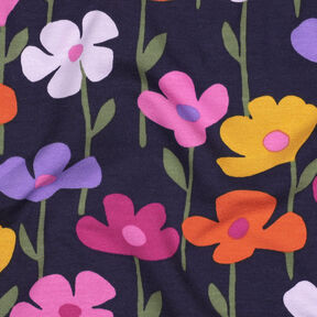 French Terry Sommarsweat färgglada blommor | Poppy Fabrics – marinblå, 