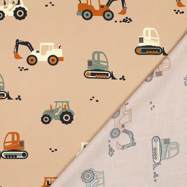Bomullspoplin grävmaskiner och traktorer | Poppy Fabrics – beige, image number 4