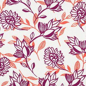 Viskos-linne-mix Blommor | Poppy Fabrics – elfenbensvit/druva, 
