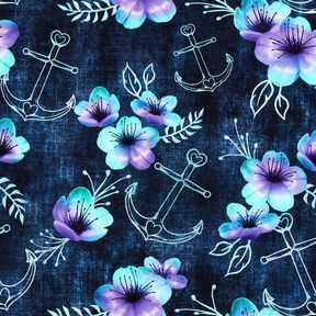 Bomullsjersey maritima blommor | Glitzerpüppi  – nattblå/isblå,  Bomullsjersey maritima blommor | Glitzerpüppi  – nattblå/isblå,