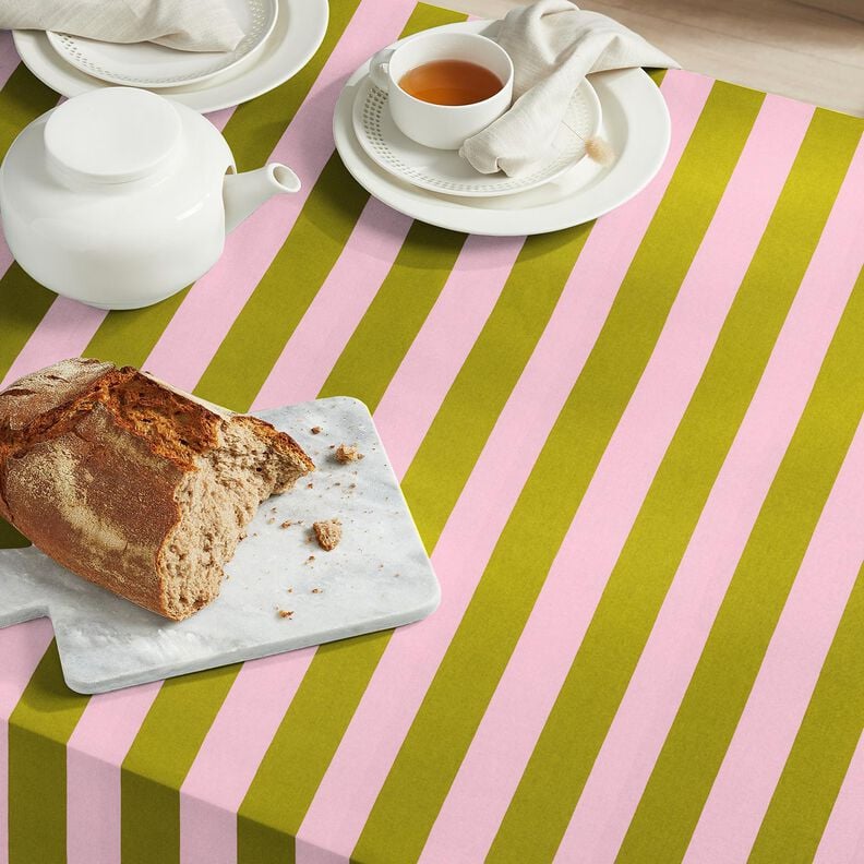 Dekorationstyg Canvas glada ränder – rosa/mossgrön,  image number 6