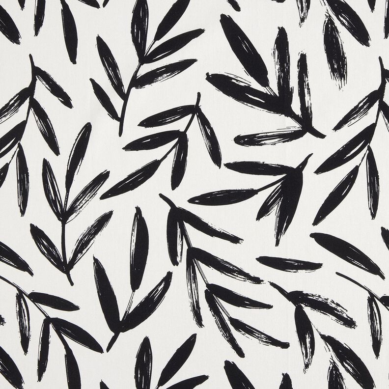 Dekorationstyg Halvpanama minimalistiska blad – svart/elfenbensvit, image number 1