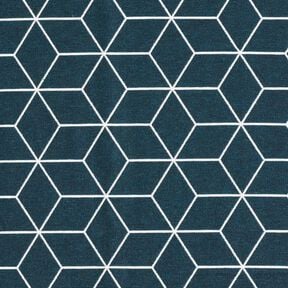 Dekorationstyg Jacquard moderna kuber &ndash; nattbl&aring;/elfenbensvit, 