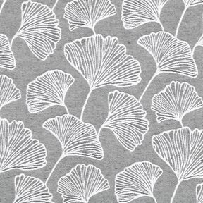 Dekorationstyg Jacquard stor ginkgo – granit/elfenbensvit, 