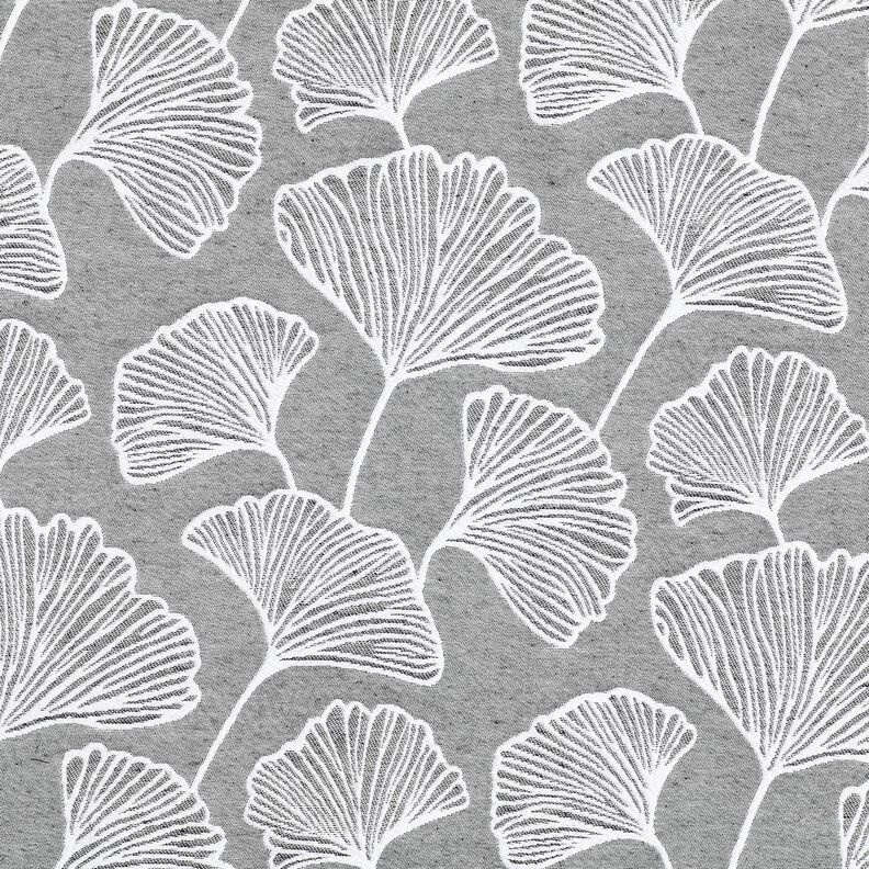 Dekorationstyg Jacquard stor ginkgo – granit/elfenbensvit,  image number 1