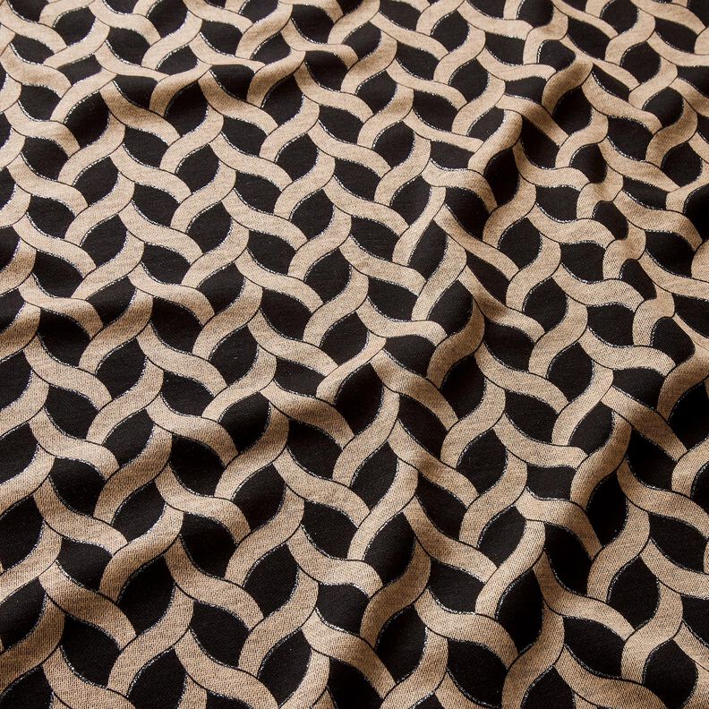 Viskosjersey glittrigt flätmönster – svart/apricot,  image number 2