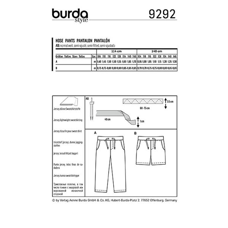 Byxor, Burda 9292 | 104-146,  image number 9