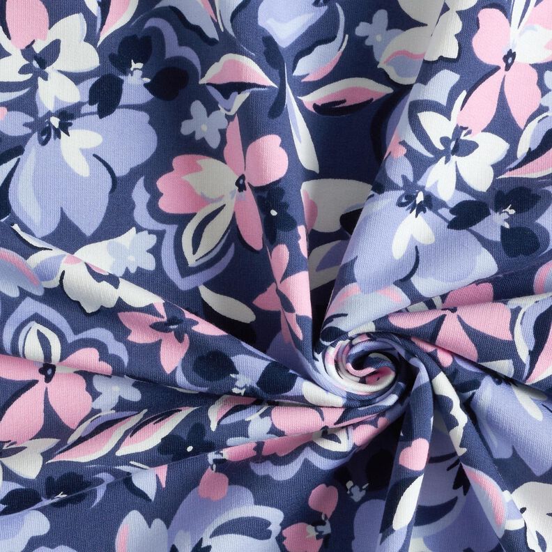 Sommarsweat Stora blommor | Poppy Fabrics – jeansblå,  image number 3
