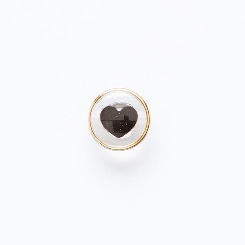 Hjärtformad knapp med ögla och guldfärgad kant [ Ø 11 mm ] – svart/guld,  image number 1