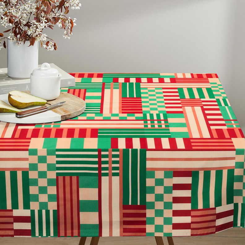 Dekorationstyg Halvpanama Moderna former – enbärsgrön/mörkröd,  image number 9