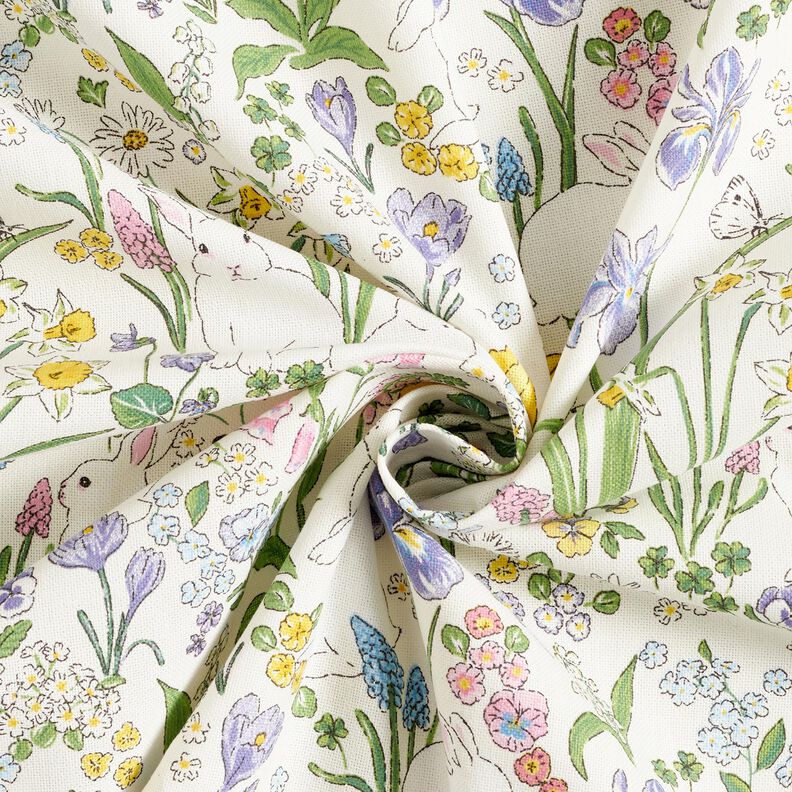 Dekorationstyg Halvpanama kaniner på blomsteräng – elfenbensvit/ljusrosa,  image number 3