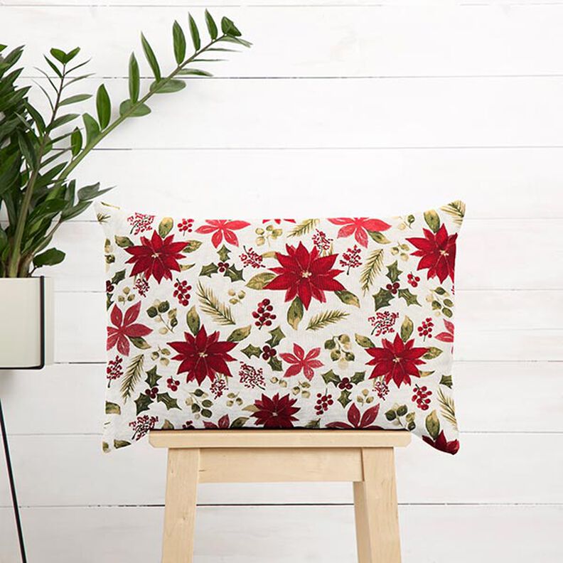 Dekorationstyg Canvas julstjärna blommor – yllevit/kaminrött,  image number 7