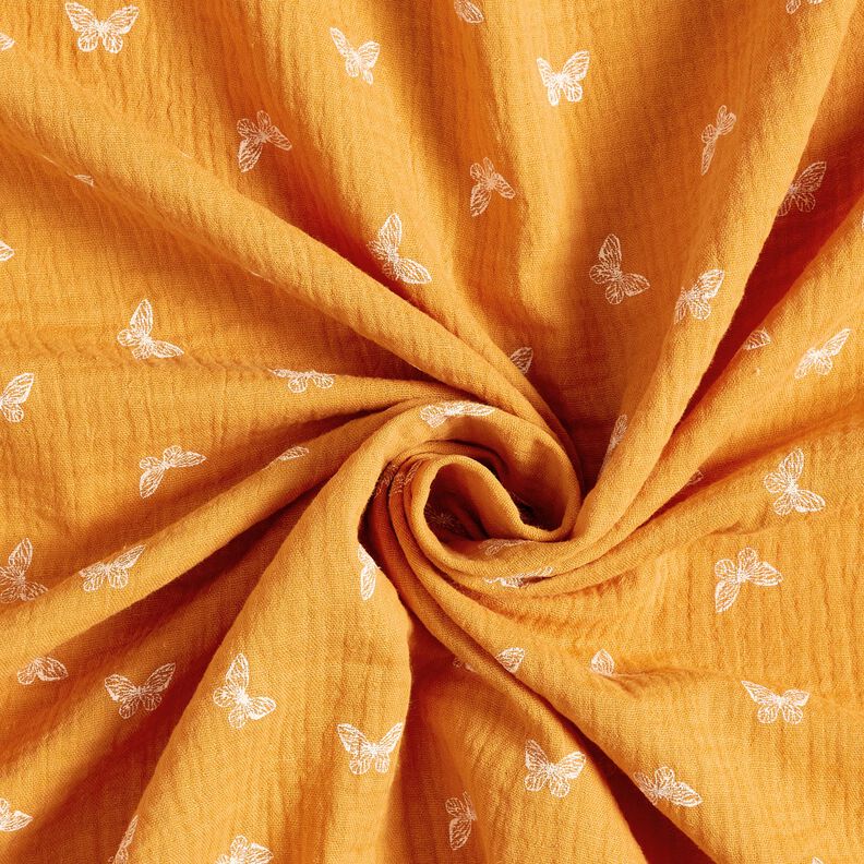 Muslin/Dubbel-krinkelväv ömtåliga fjärilar – currygul, image number 3