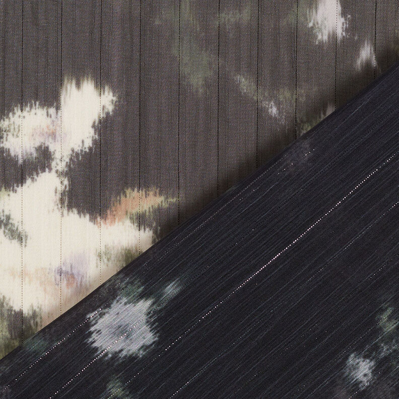 Chiffong med glittrande kritstrecksränder batikoptik – svart/vit,  image number 5