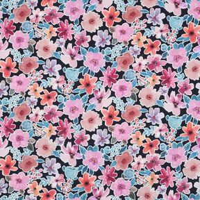 Bomullspoplin blommor | Poppy Fabrics – svartblå, 