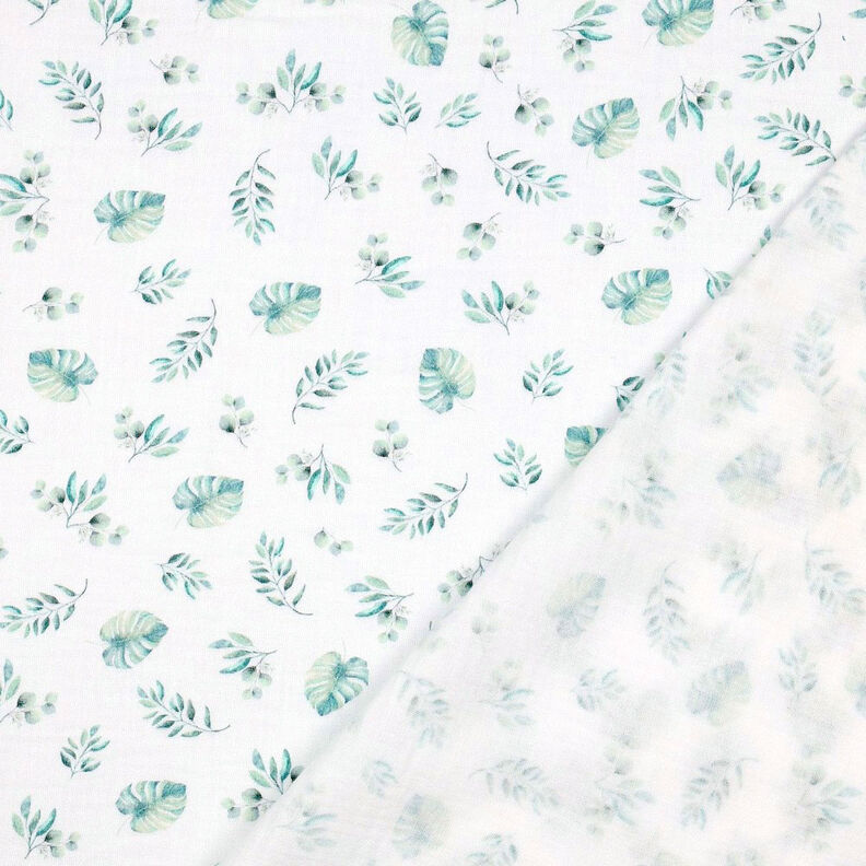 GOTS Muslin/Dubbel-krinkelväv Djungelblad | by Poppy – vit/ljus mint, image number 4