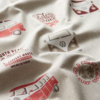 Dekorationstyg Halvpanama VW folkabuss kollage – natur/terracotta, 