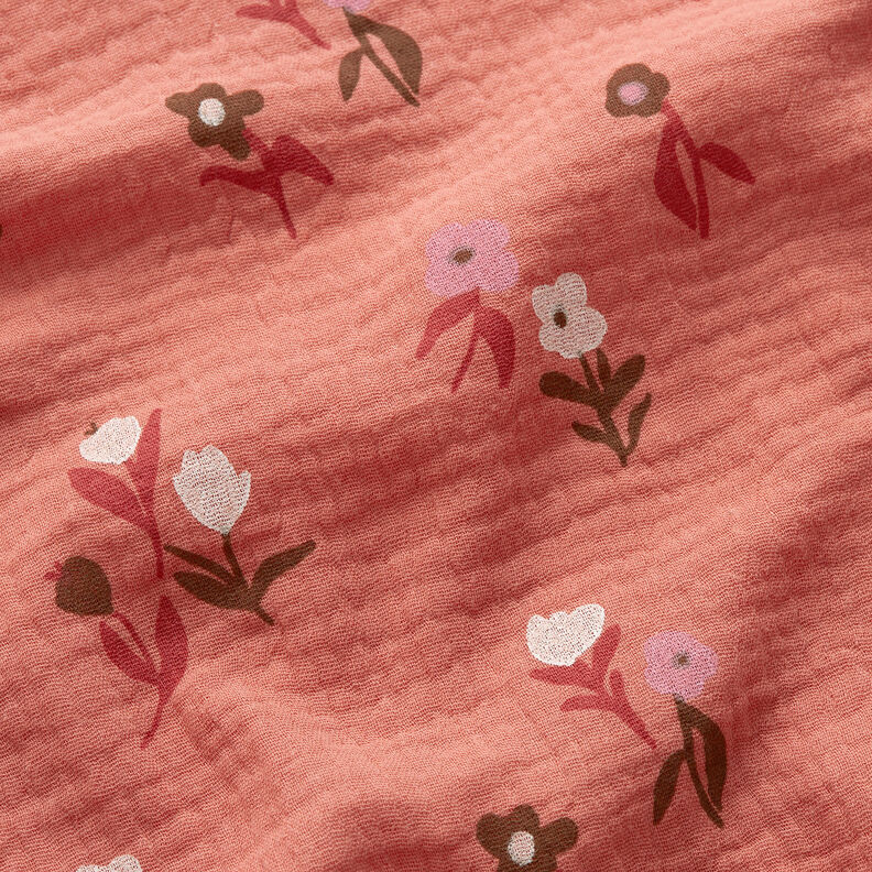 Muslin/Dubbel-krinkelväv Små blommor – koppar,  image number 2