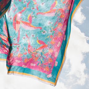 Strandkläder Panel Pareo påfåglar och blommor – aquablått/intensiv rosa, 