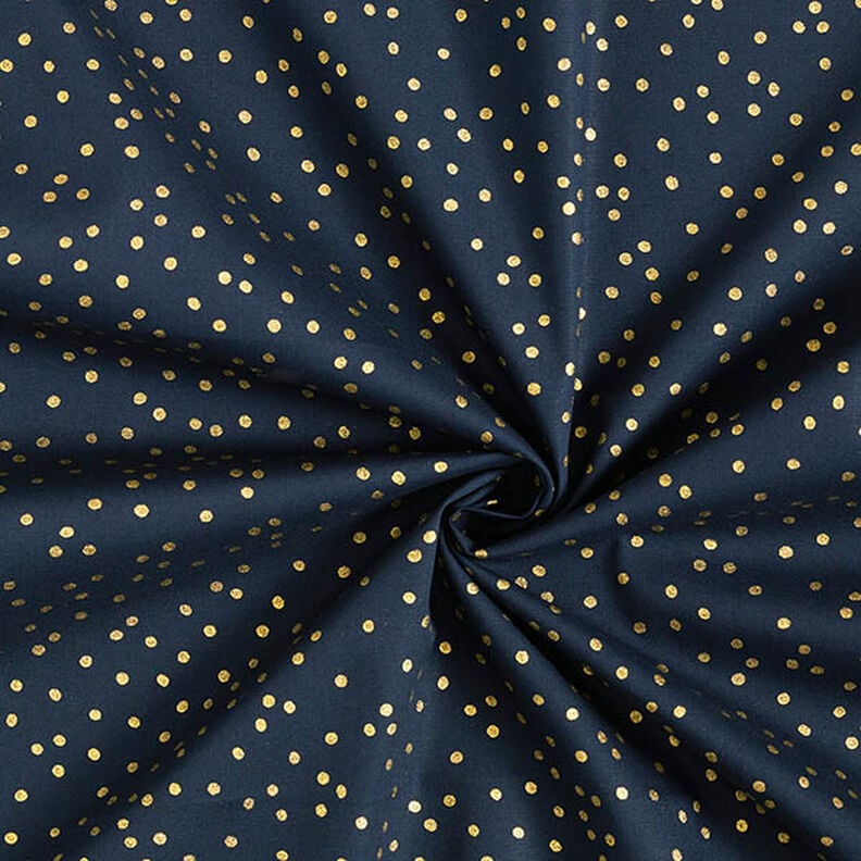 Bomullstyg Poplin fina prickar – nattblå/guld, image number 3