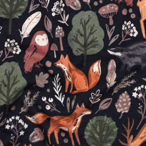 Sweatshirt Ruggad djur i skogen Digitaltryck | Poppy Fabrics – nattblå, 