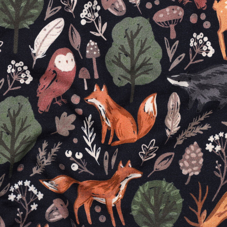 Sweatshirt Ruggad djur i skogen Digitaltryck | Poppy Fabrics – nattblå, image number 2