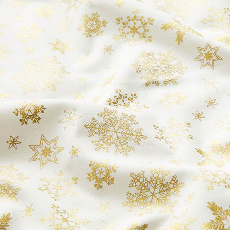 Bomullstyg Poplin snökristaller – yllevit/guld, image number 2