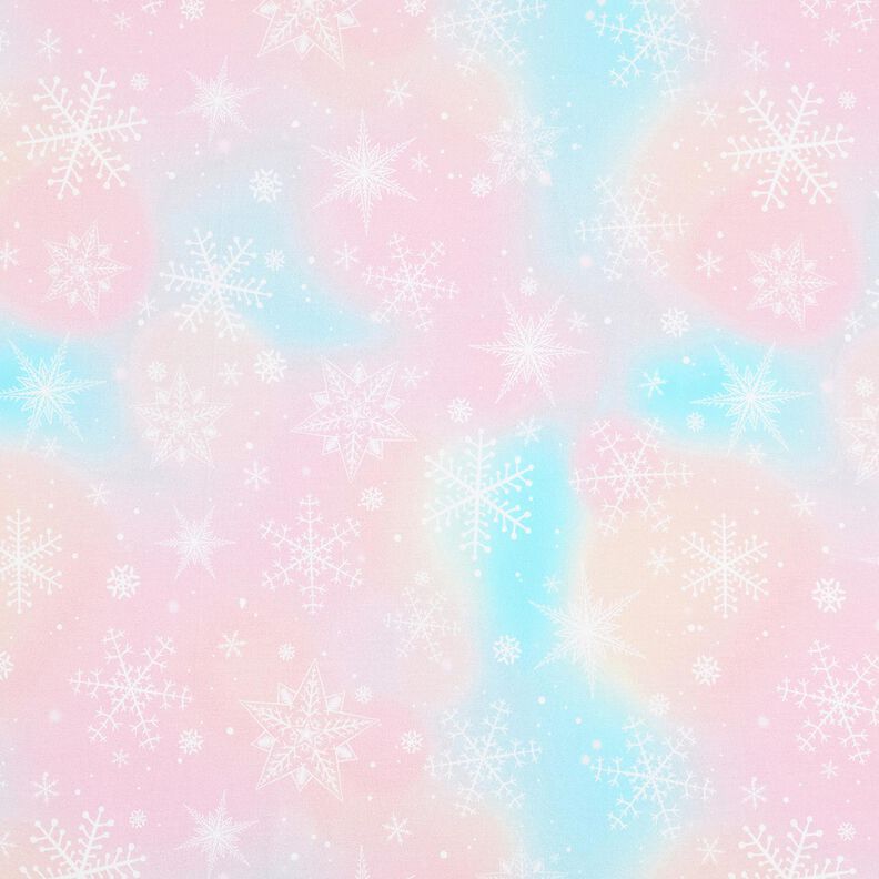 Bomullsjersey snöflingor i akvarellskala | Glitzerpüppi – isblå/rose, image number 1