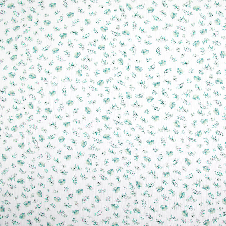 GOTS Muslin/Dubbel-krinkelväv Djungelblad | by Poppy – vit/ljus mint, image number 1