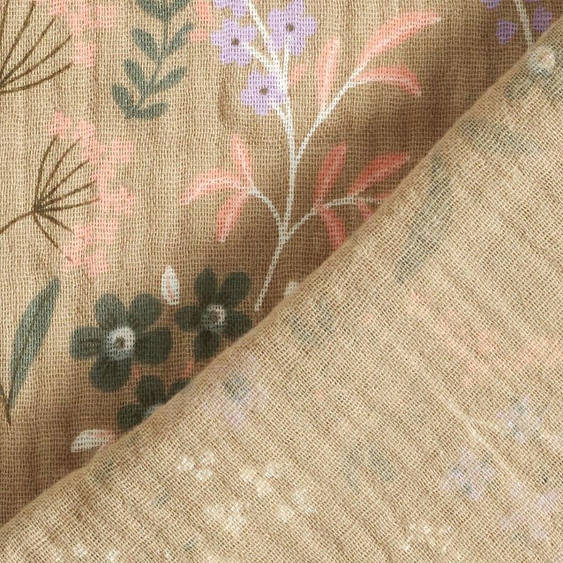 GOTS Muslin/Dubbel-krinkelväv Vårblomsteräng | Poppy Fabrics – mörkbeige,  image number 4