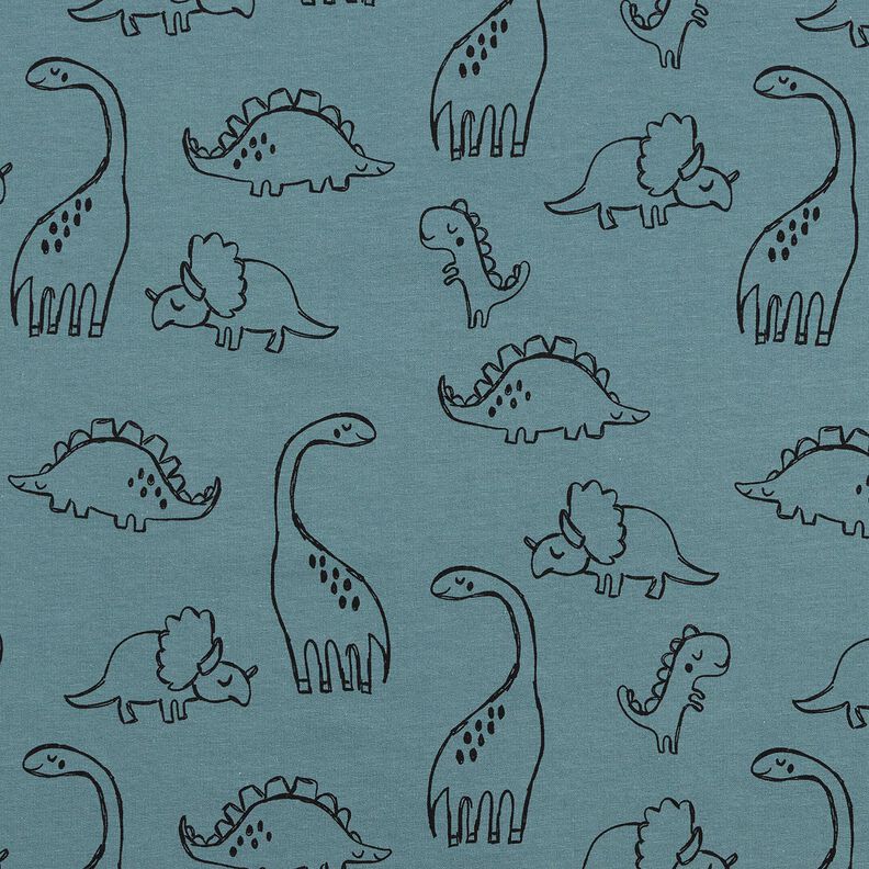 French Terry Sommarsweat stora ritade dinosaurier &ndash; bl&aring;,  image number 1