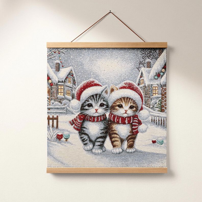 dekorationspanel Gobeläng julkatter – ljusblå/karminröd,  image number 6