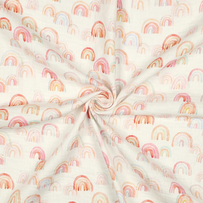 Muslin/Dubbel-krinkelväv Färgglada regnbågar Digitaltryck | Poppy Fabrics – elfenbensvit/lax,  image number 3