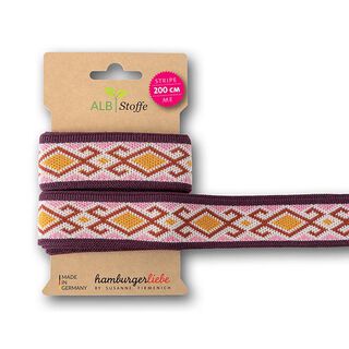 Band av ekologisk jacquard Stripe Me Icon [ 200 cm | 3,5 cm ] | Albstoffe – bordeauxrött/brandgul, 