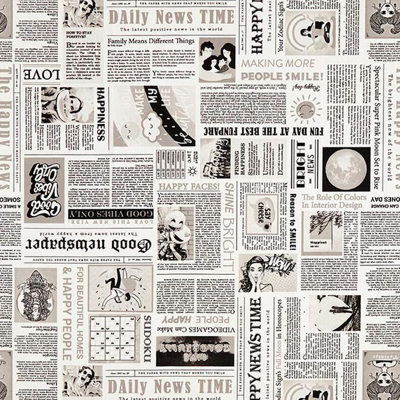 Dekorationstyg Halvpanama retrotidning – vit/svart, image number 1