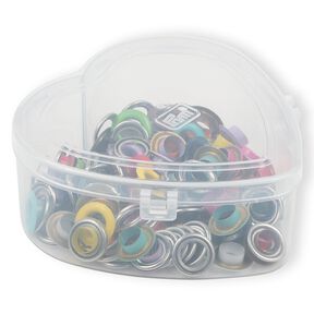 &Ouml;glor med brickor, i hj&auml;rtformad l&aring;da [8 mm] | Prym, 