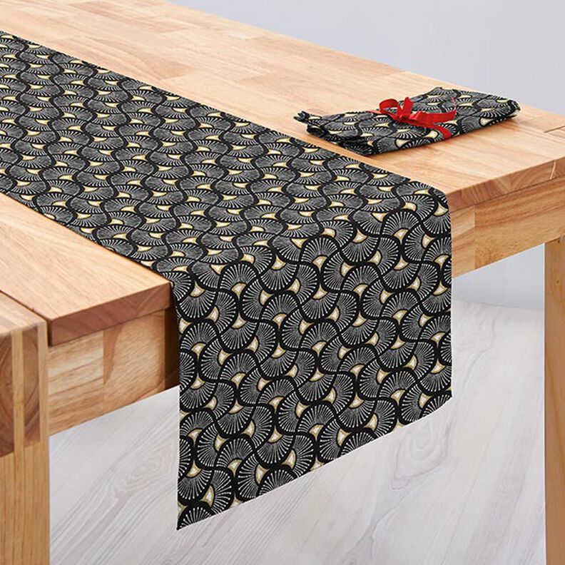 Dekorationstyg Jacquard Små solfjädrar – svart/guld,  image number 10