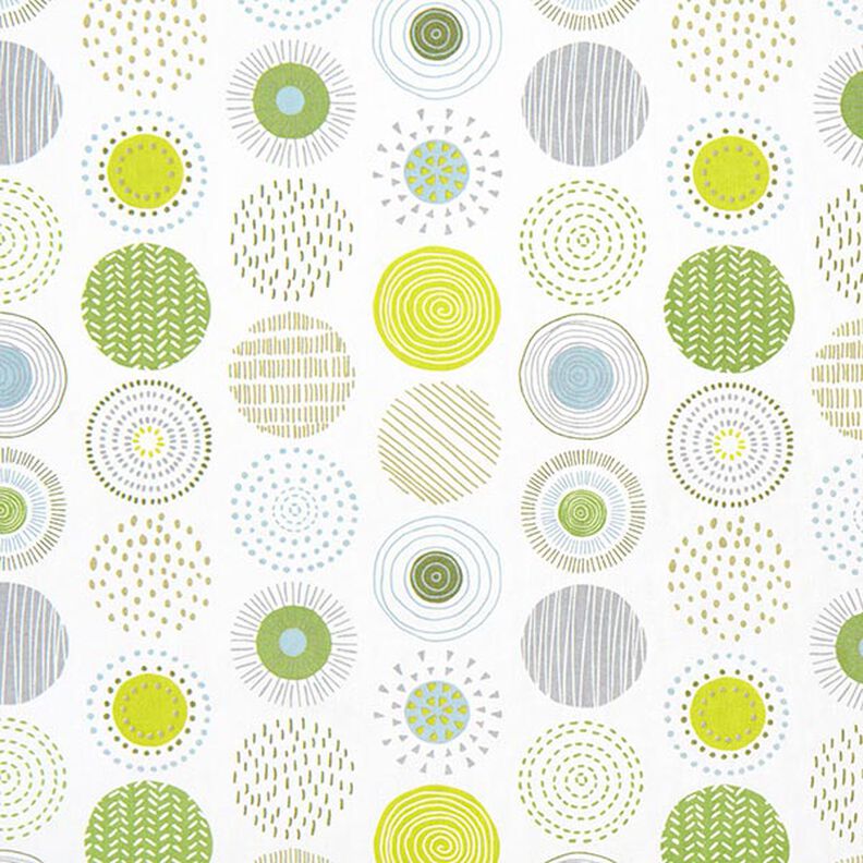 Dekorationstyg Halvpanama målade cirklar – äppelgrönt/vit,  image number 1