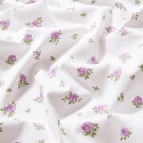 Bomullspoplin ljuva rosor – lavender/vit, 